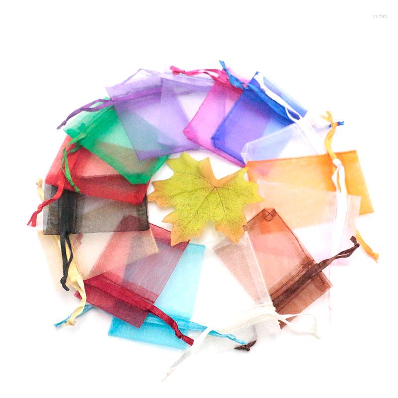 

Jewelry Pouches 100pcs 5x7cm Small Size Packing Drawstring Organza Bags Earring Storage Wedding Candy Bag Birthday Gift
