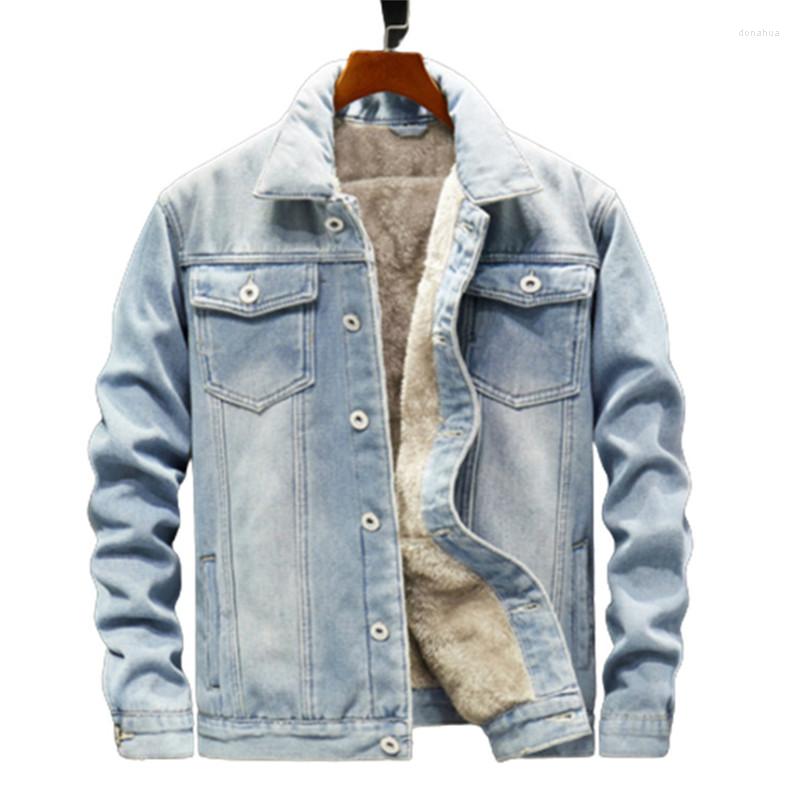 

Men's Jackets Winter Denim Jacket Men Warm Fleece Jeans Thick Casual Outwear Mens Fashion Streetwear Coat 5Xl, Navy blue