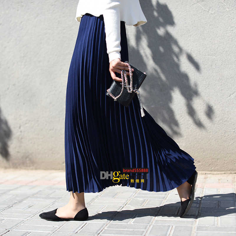 

Luxury Women Vintage Pleated Midi Long Skirt Female Korean Casual High Waist A Line Chiffon Mesh Skirts Jupe Faldas 18 Colors, C7