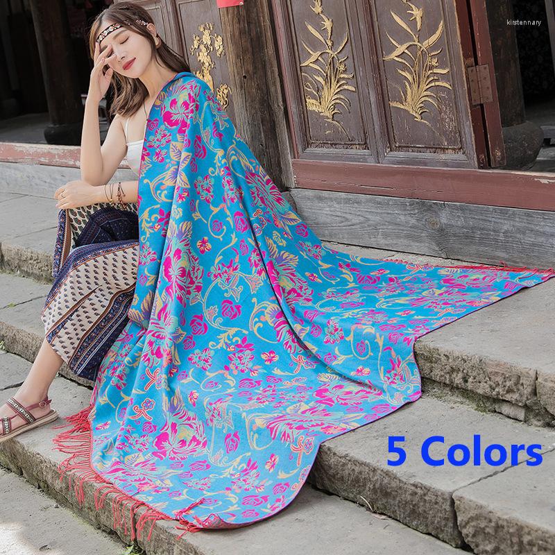 

Scarves Rose Flower Tassel Winter Square Cashmere Wraps And Shawls National Thicker Women Large Blanket Warm Ponchos Casual Wool