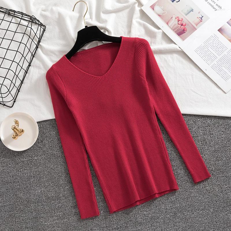 

Women's Sweaters Abrini 2022 Autumn Women Fall Thin Knitting Underwear V-Neck Pullover Long Sleeve Casual Sweater Slim AllMatch, Green