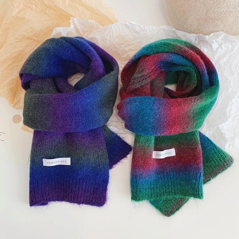 

Scarves Knitted Wool Scarf 2022 Women's Shawl Gradual Autumn Ans Winter For Female Small Fashion