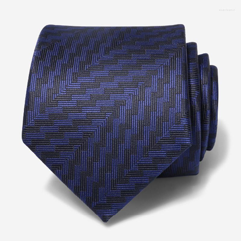 

Bow Ties Navy Blue Jacquard Weave Striped 8cm Wide For Men Business Suit Necktie Polyester Silk Gentleman Party Wedding Gift Box