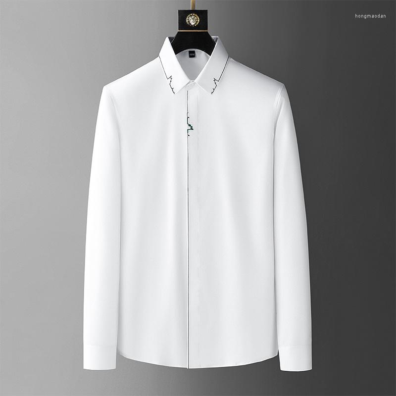 

Men's Casual Shirts Fashion High End Embroidered White Shirt Men's Long Sleeve 2023 Autumn Versatile No Iron Luxury Top, Black