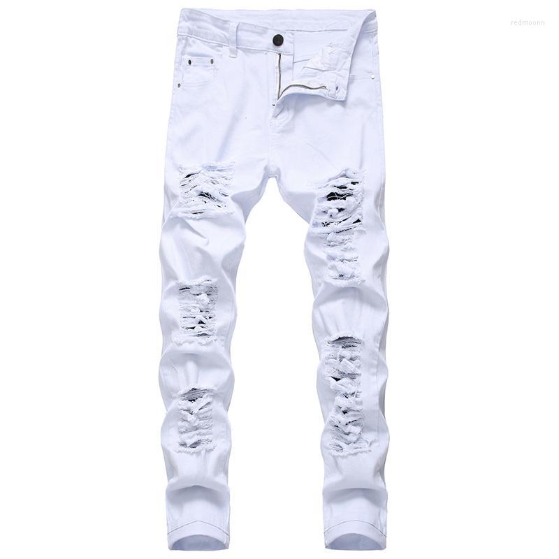 

Men's Jeans Men's Denim Trousers Fashion Designer Brand White Straight Hole Ripped Pants Made OldMen's, Black