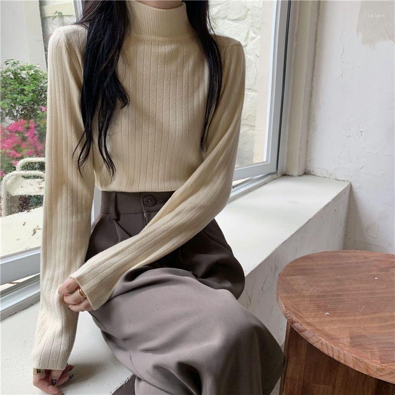 

Women's Sweaters Sweater Ribbed Solid Pullover Basic Jumpers Fashion Mock Neck Korean White Women's Long Sleeve Female Office Lady, Black
