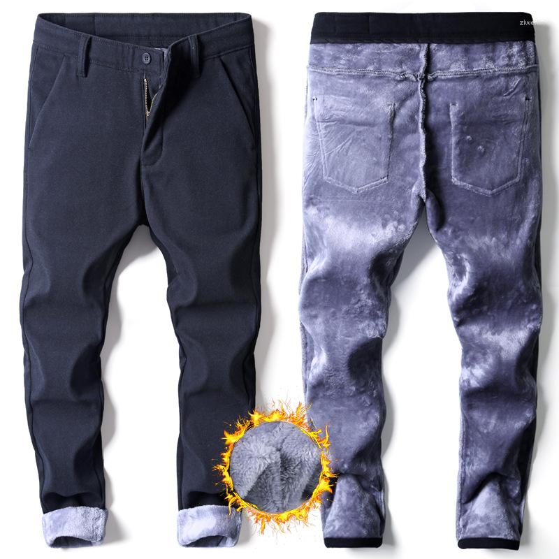 

Men's Pants 2022 Winter Classic Super Warm Thick Fleece Mens Casual Elastic Long Trousers Ropa Hombre, Black