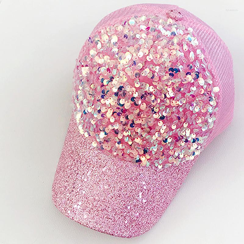 

Ball Caps 4 Colors Colorful Sequins Student Baseball Cap Casual Korean Adjustable Pure Cotton Women Sun Protection Hat Mesh Female, White