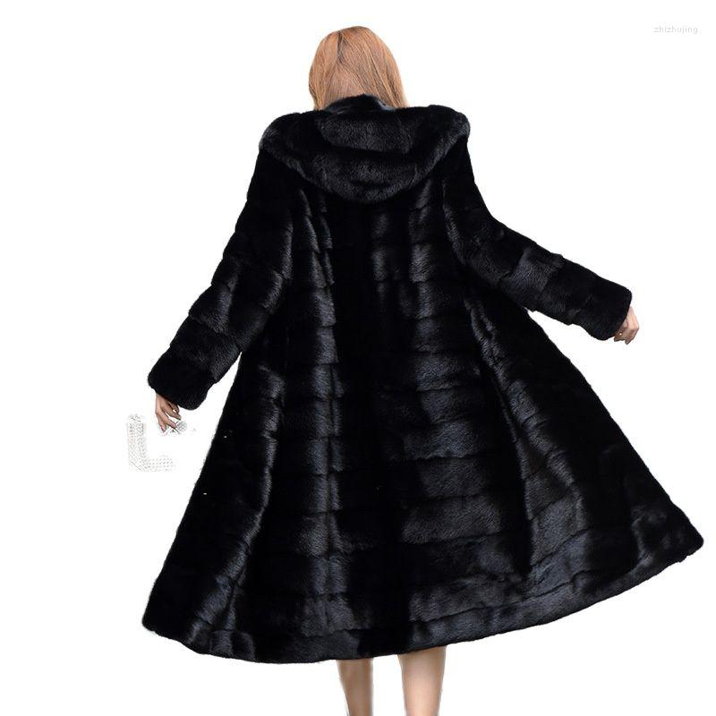

Women' Fur -6XL Fashion Winter Women Clothing Imitation Mink Coat Female Slim Faux Overcoat Hooded Long Trench, Black