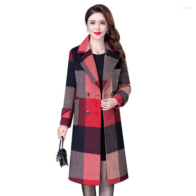 

Women's Wool Autumn Winter Jacket Women's Plaid Woolen Coat Korean Middle-aged Casual Jackets Female Outerwear Overcoat Tops T209, Red