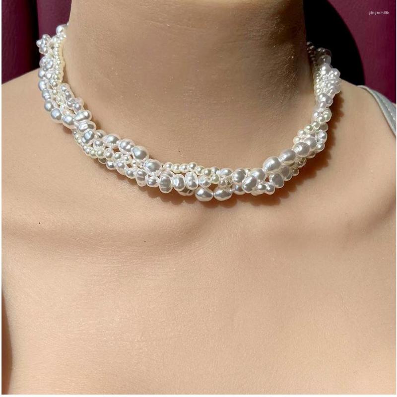 

Choker European Pearl Necklace Jewelry Fashion Geometric Multi Layer Collarbone Chain Necklaces Women Female Collars