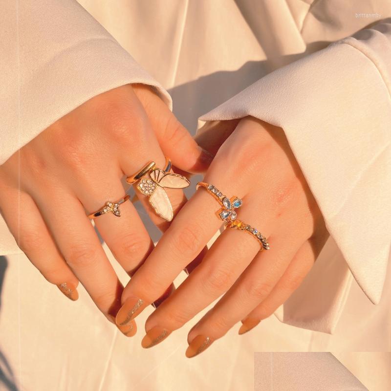 

Cluster Rings Cluster Rings 4Pcs Trendy Butterfly Crystal Ring Set For Women Girls Gothic Punk Fashion Jewelry Party Gifts Accessori Dhnih