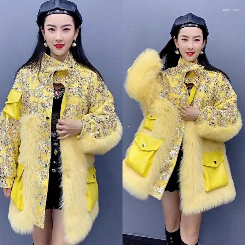 

Women' Fur Woman Winter Fake Jacket Female Fashion Coat Liner Slim With Warm Snow Wear Faux Padded Jackets Overcoat G436, Yellow