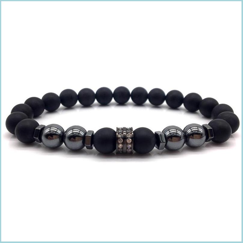 

Beaded Fashion 8Mm Matte Stone Beads Men Charm Bracelets Pave Cz Column With Hematite Diy Bracelet For Women Jewelry Gift Drop Delive Dhm7N