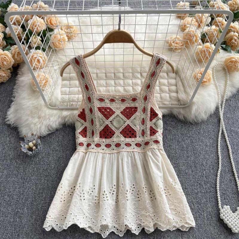 

Women's Tanks Corchet Casual Tank Camis For Women Spaghetti Strap Floral Embroidery Corset Tops Patchwork Woman Camisoles Drop, Apricot