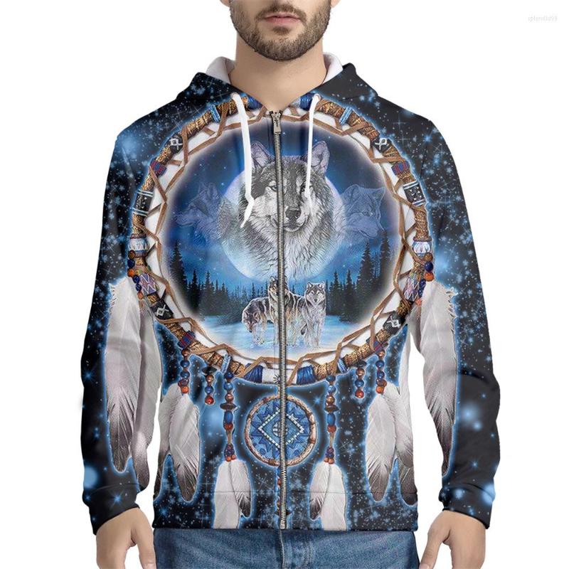 

Men's Hoodies Arrival Men's Streetwear Dream Catcher And Wolf Print Long Sleeve Zip Casual Sweatshirt Oversized Male Clothing Ropa, Custom