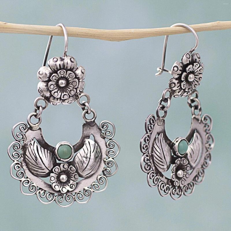 

Chains Flower Heart Inlaid Turquoise Earrings European And American Plated 925 Vintage Thai Silver Black