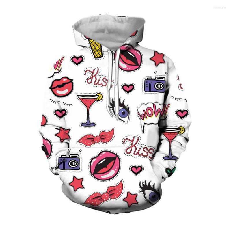 

Men' Hoodies Jumeast 3D Eyelashes Red Lips Printed Men Streetwear Casual Kangaroo Pocket Hooded Sweatshirts Fashion Cartoon Clothing, 09