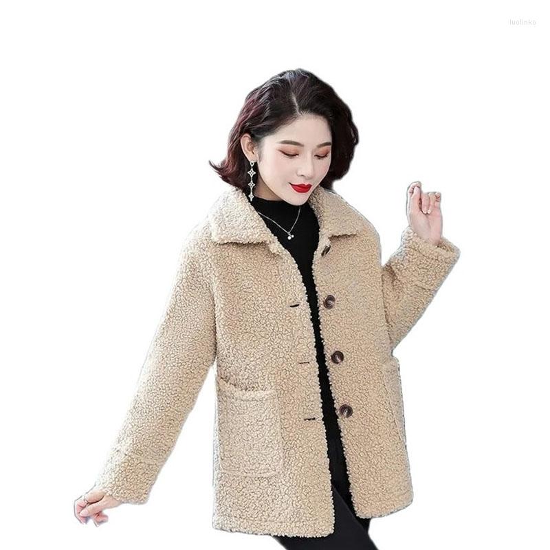 

Women's Wool Women's Jackets 2022 Winter Fashion Thicken Warm Woolen Coats Casual Lapel Female Outerwear Cardigan Ladies Top, Black