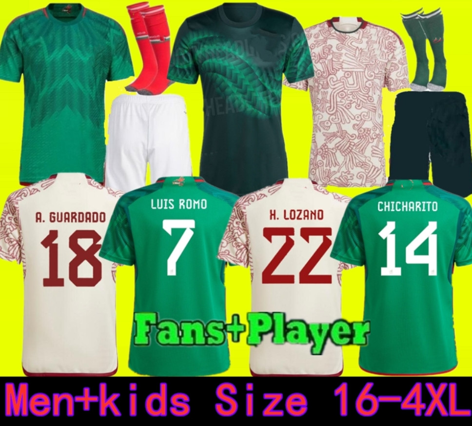 

Thailand 2022 Mexico soccer jersey fans player version H. LOZANO CHICHARITO G DOS SANTOS 22 23 Worlds cups GUARDADO football shirt tops men women kids, 2022 away