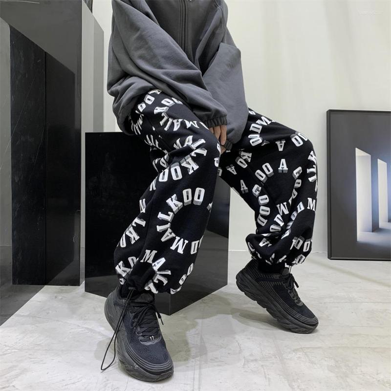 

Men's Pants Letter Print Sweatpants For Mens Korean Fashion Trends Streetwear Teenage Girls Hip Hop Harem Womens Casual Sport Clothes, Black