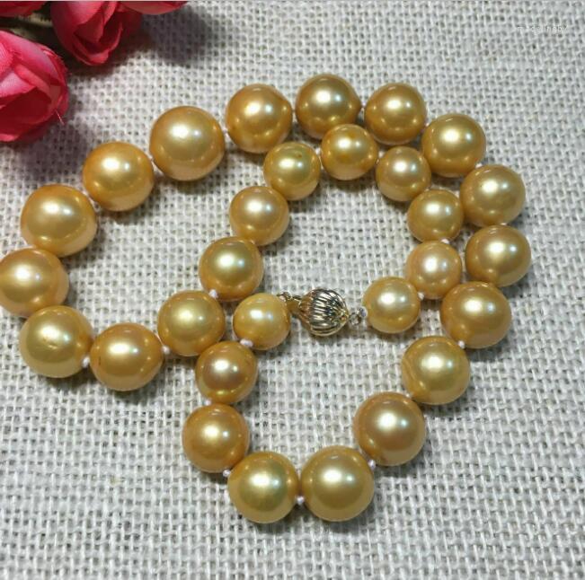 

Chains Pretty Huge 11-13mm Round South Sea Golden Pearl Necklace 18inch 36"