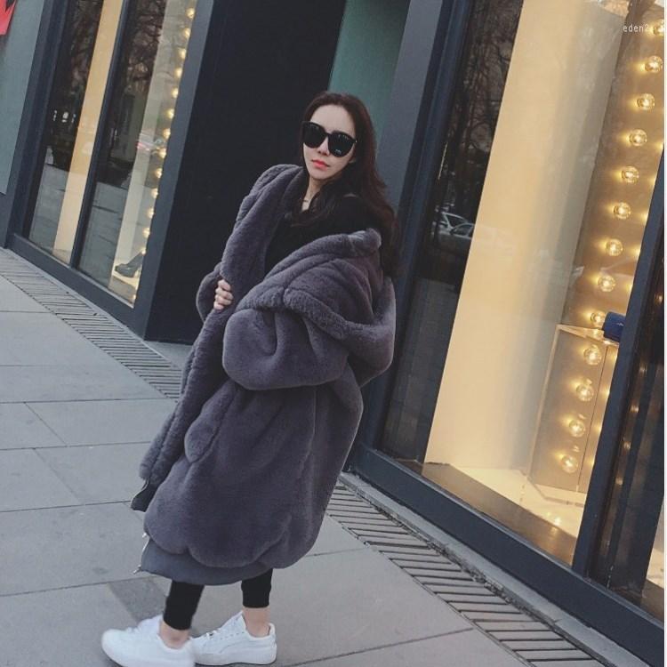 

Women' Fur Winter Warm Hooded Large Size Medium Length Solid Color & Faux Women 2022 Casual Long Sleeve Coat, Black
