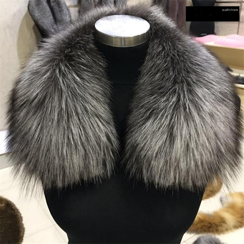

Scarves Luxury Natural Real Silver Fur Collar Scarf Winter Neck Warm Shawl Women Fashion Coat Red Solid Unisex