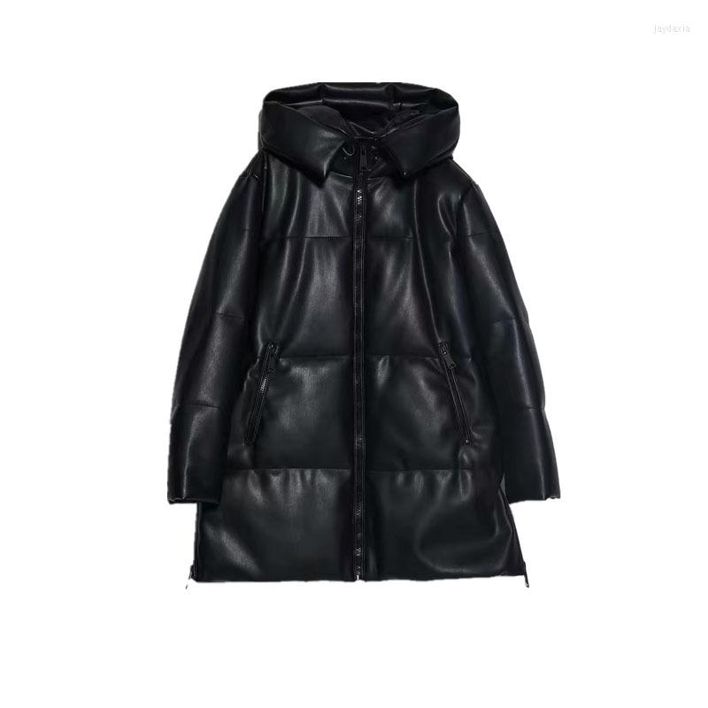 

Women's Leather Faux Winter Women Thick Warm Oversize Hoodie Parkas Zipper Long Jacket Coat Female Outwear Tops Casual, Black