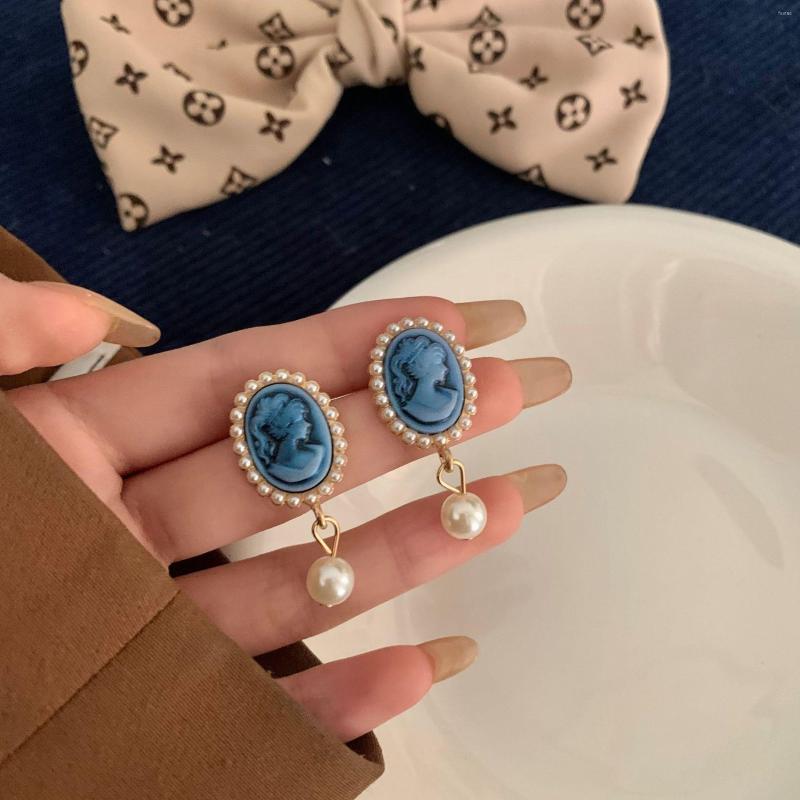 

Dangle Earrings Oshoplive Vintage Geometric Portrait Pearl For Women Blue Figure Baroque Style Stud Trendy 2022