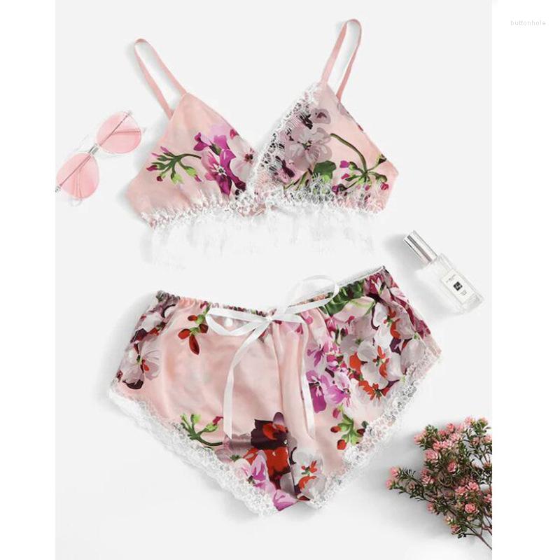 

Bras Sets Women Sexy Lingerie Set Printed Sling Short Lace Pajamas Suit Female Erotic Sleepwear Thin Shoulder Strap Nightgown Underwear, Red