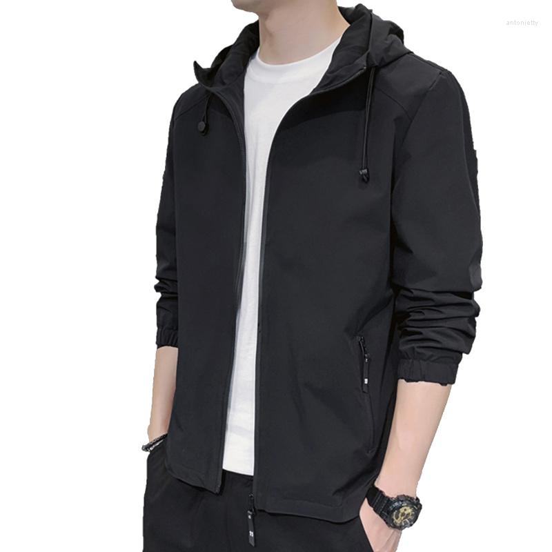 

Men's Jackets Solid Spring Autumn Men's Casual Color Hooded Youth Thin Top Zipper Coats Streetwear Slim Windbreaker Clothing Large 4XL, Black