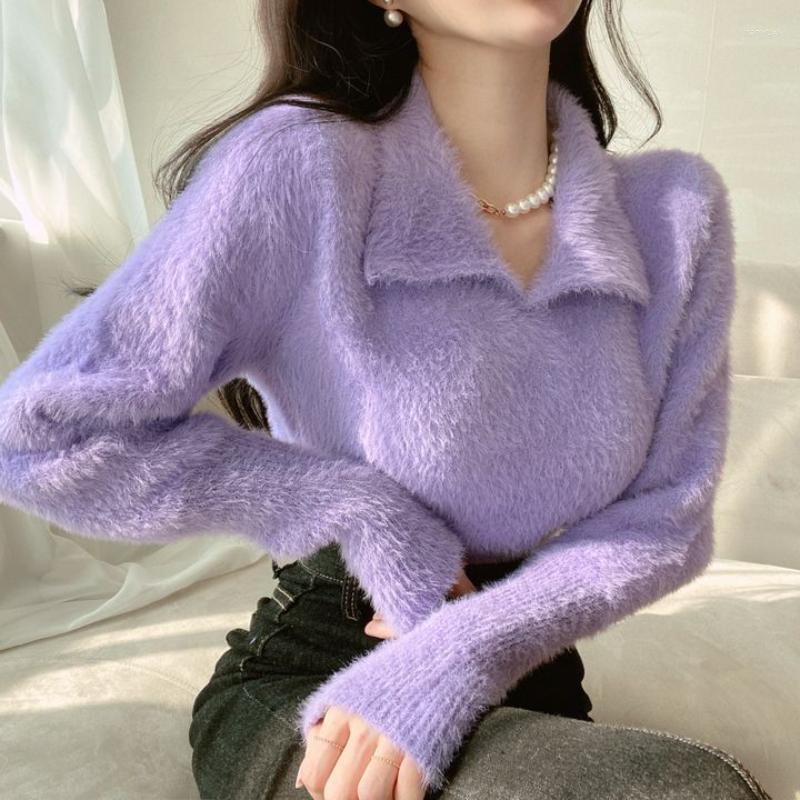 

Women's Sweaters Knitting Women's Winter 2022 Cashmere Pullovers Fashion Long Sleeves Slim Fit Korean Jumpers Autumn Mohair Clothing, Green