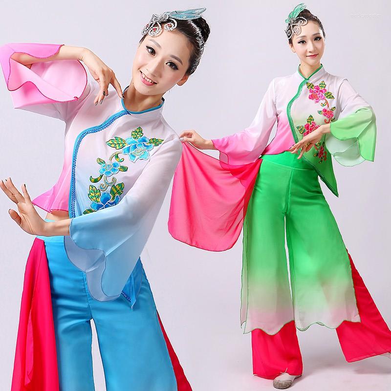 

Stage Wear Chinese Style Hanfu Yangko Dance Clothes Squares Fan National Costume