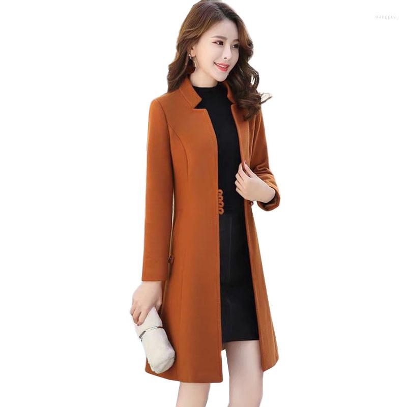 

Women's Wool Women Jacket Blends Coat Autumn Winter 2022 Fashion Thicken Warm Overcoat Slim Long Tops Outerwear Female Woolen, Red