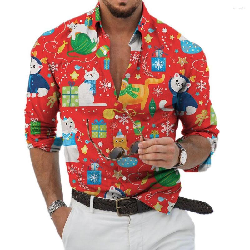 

Men's Casual Shirts Christmas Style Mens Long-Sleeved Shirt 3D Cartoon Snowman Print Single-Breasted Autumn Street Hip Hop Tops Oversized, Cm-00154
