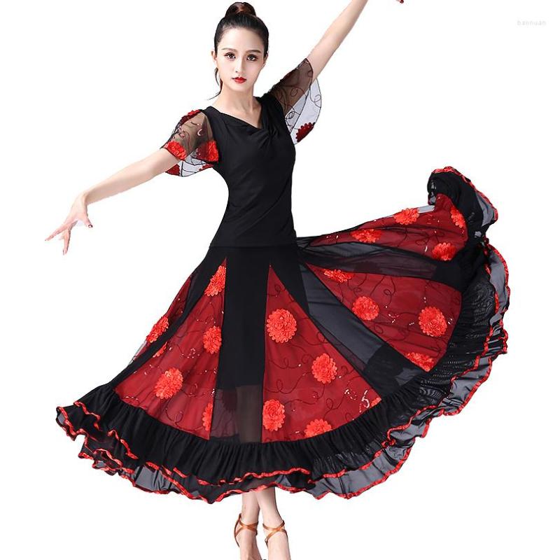 

Stage Wear Waltz Ballroom Dance Costume Set Ladies Modern Standard Suit Tango Performance Outfits Flamenco Tops Skirt, Royal blue