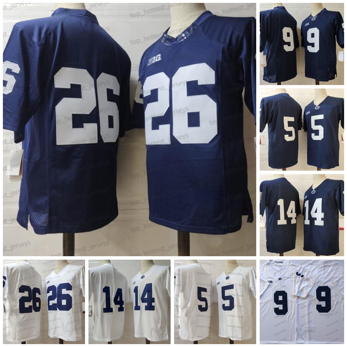 

American College Football Wear 26 Saquon Barkley Football Jersey NCAA Penn State 9 Trace McSorley College 14 Clifford Dotson White Navy Blue No Name Mens Jerseys Outd, Men jersey;no name