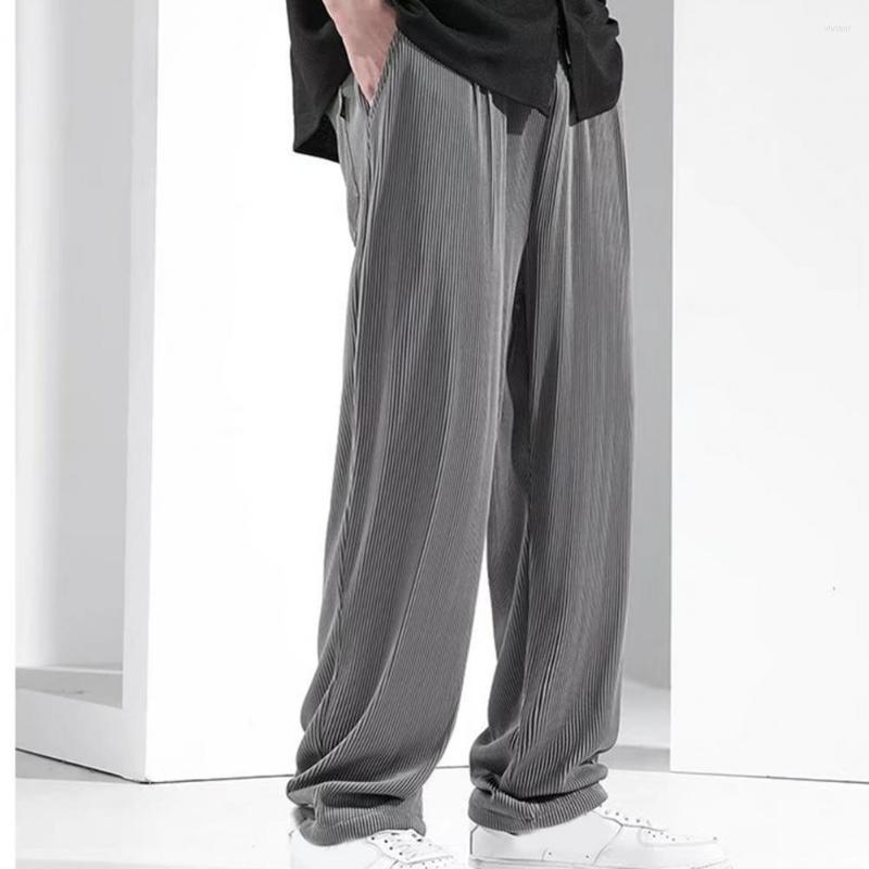 

Men's Pants Men Solid Color Wide Leg Summer Ultra-thin Drawstring Sports Streetwear Men's Straight Loose Casual Pantalones, Black