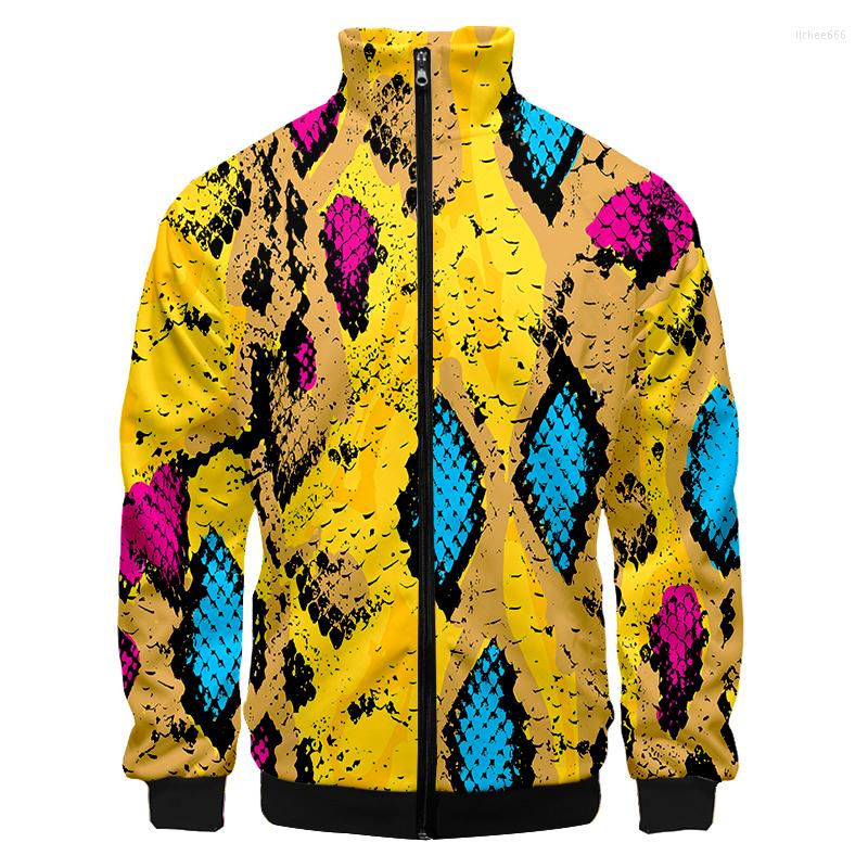 

Men's Jackets Man Colorful Snake Skin Coat 3D Print Casual Large Size 4XL Top Men Personality Line Zip Jacket Wholesale Animal Pattern, 00184