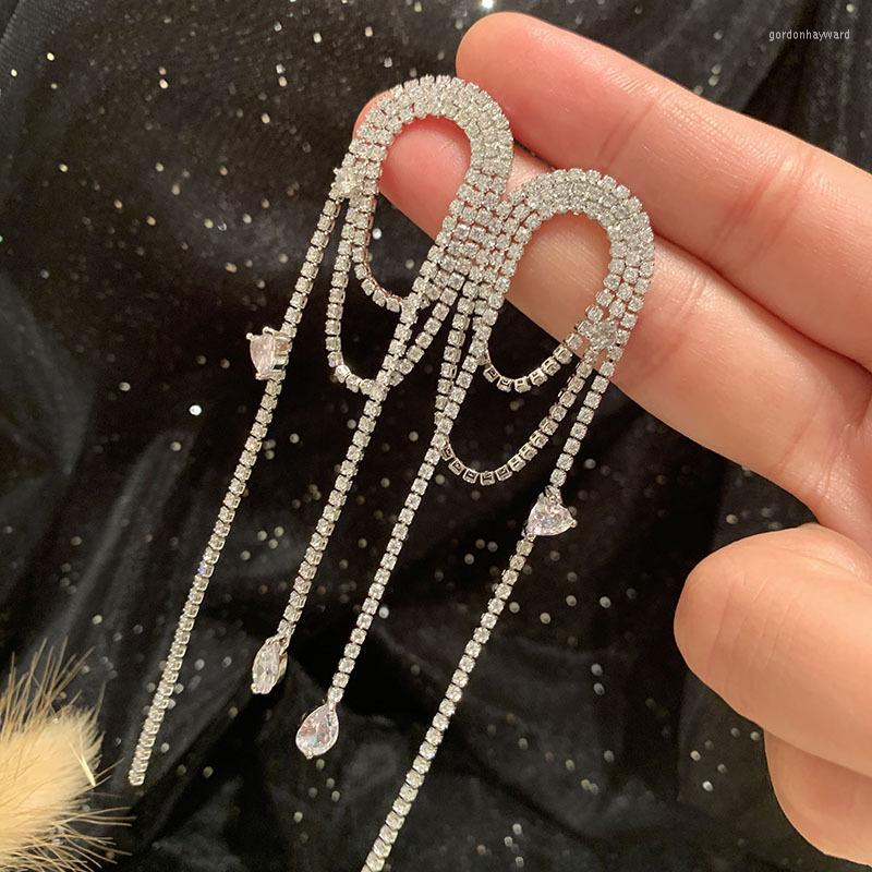

Dangle Earrings Long Crystal Tassel Drop For Women Rhinestone Shiny Hanging Wedding Party Jewelry Gift