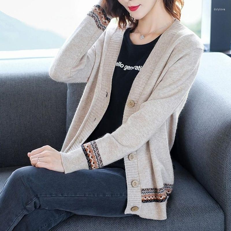 

Women's Knits Spring Women Sweater Knit Cardigan Thin 2022 Knitted Ladies Autumn V-Neck Single-Breasted Tops Female Truien, Khaki