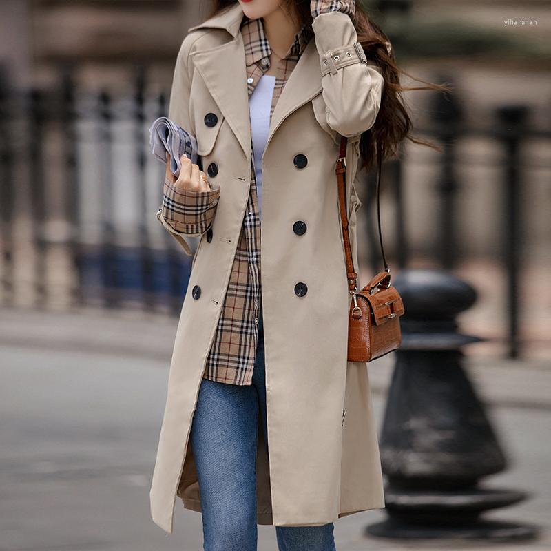 

Women' Trench Coats -3XL Autumn Fashion High Street Women Coat Mid-length Windbreaker Jacket Office Lady Waist Female Overcoat Mujer, Photo color