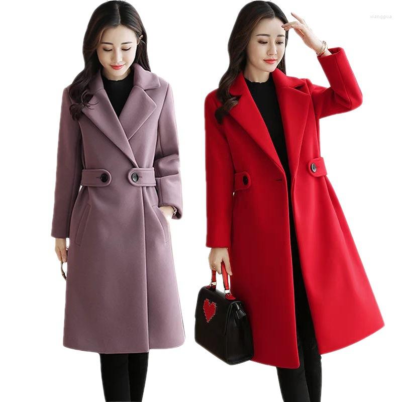 

Women's Wool Autumn Winter Women Woolen Jacket Female Long Over Knee Slim Coat Korean Version Cloth Overcoat R1473, Caramel colour