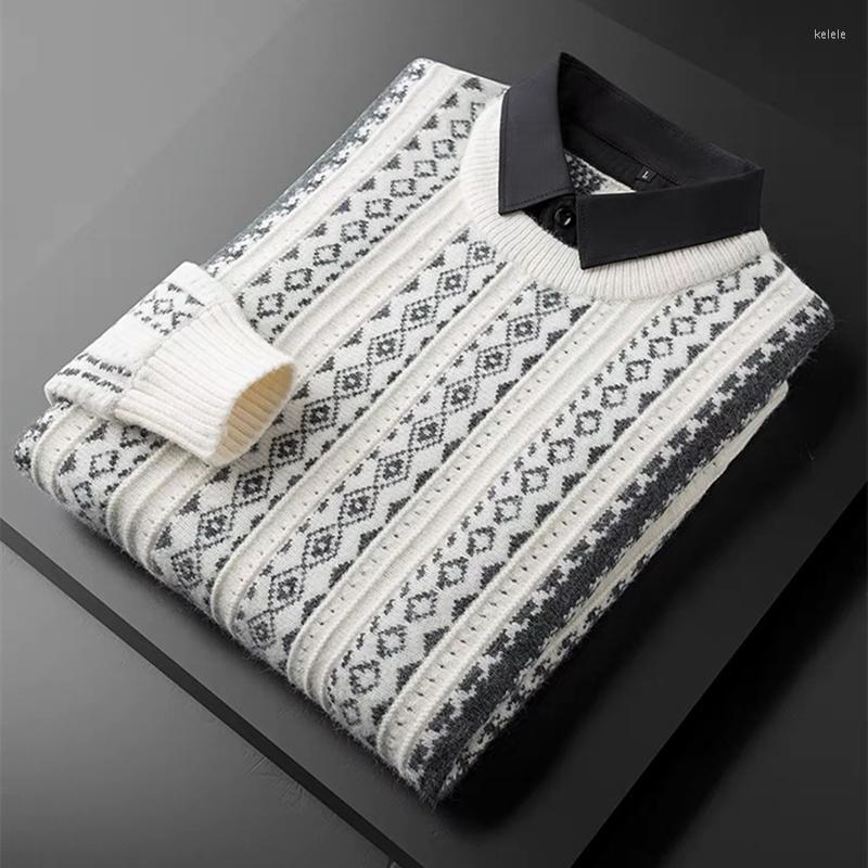 

Men's Sweaters Men's Warm Sweater Winter High Thickened Quality Fashion Personality Pattern False Two Piece Shirt Collar Pullover, Black