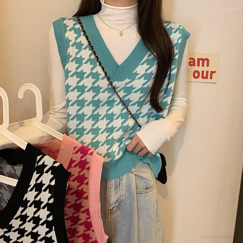 

Women's Vests Women's Knitted Vest Autumn Outer Diamond Pattern V Neck Sleeveless, Black