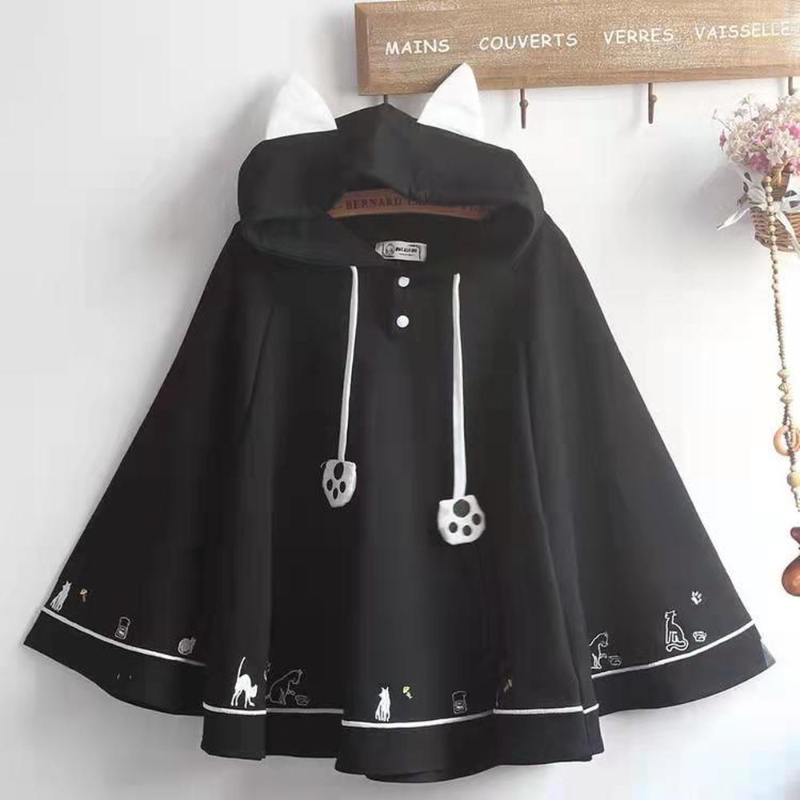 

Women's Hoodies Lolita Cloak Harajuku Hoody Japanese Christmas Women Sweetshirts Fleece Cape Loose Pullover Batwing Sleeve Hoodie Coat, Black