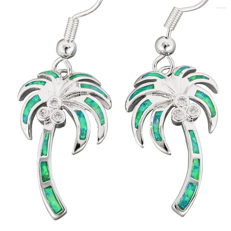 

Dangle Earrings KONGMOON Palm Tree Kiwi Green Fire Opal CZ Silver Plated Jewelry For Women Drop