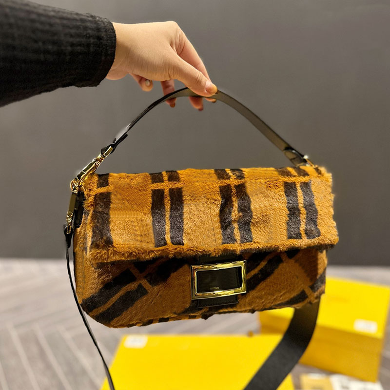 

Baguette Bag Flap Shoulder Bags Women Tote Handbag Corduroy Classic Letters Gold Hardware Fashion Removable Leather Shoulder Strap Lady Cross Body Purse, 25*13cm