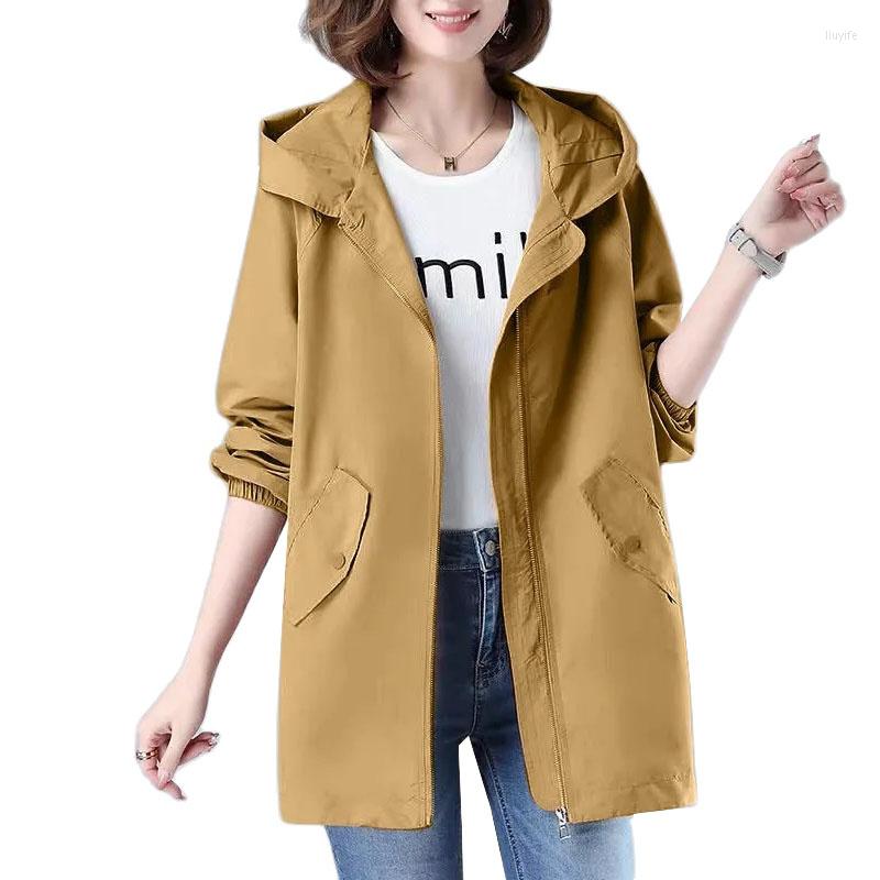 

Women's Trench Coats 2022 Spring Autumn Windbreaker Women Coat Loose Casual Hooded Thin Ladies Mid-Length Female Outerwear Top, Pink